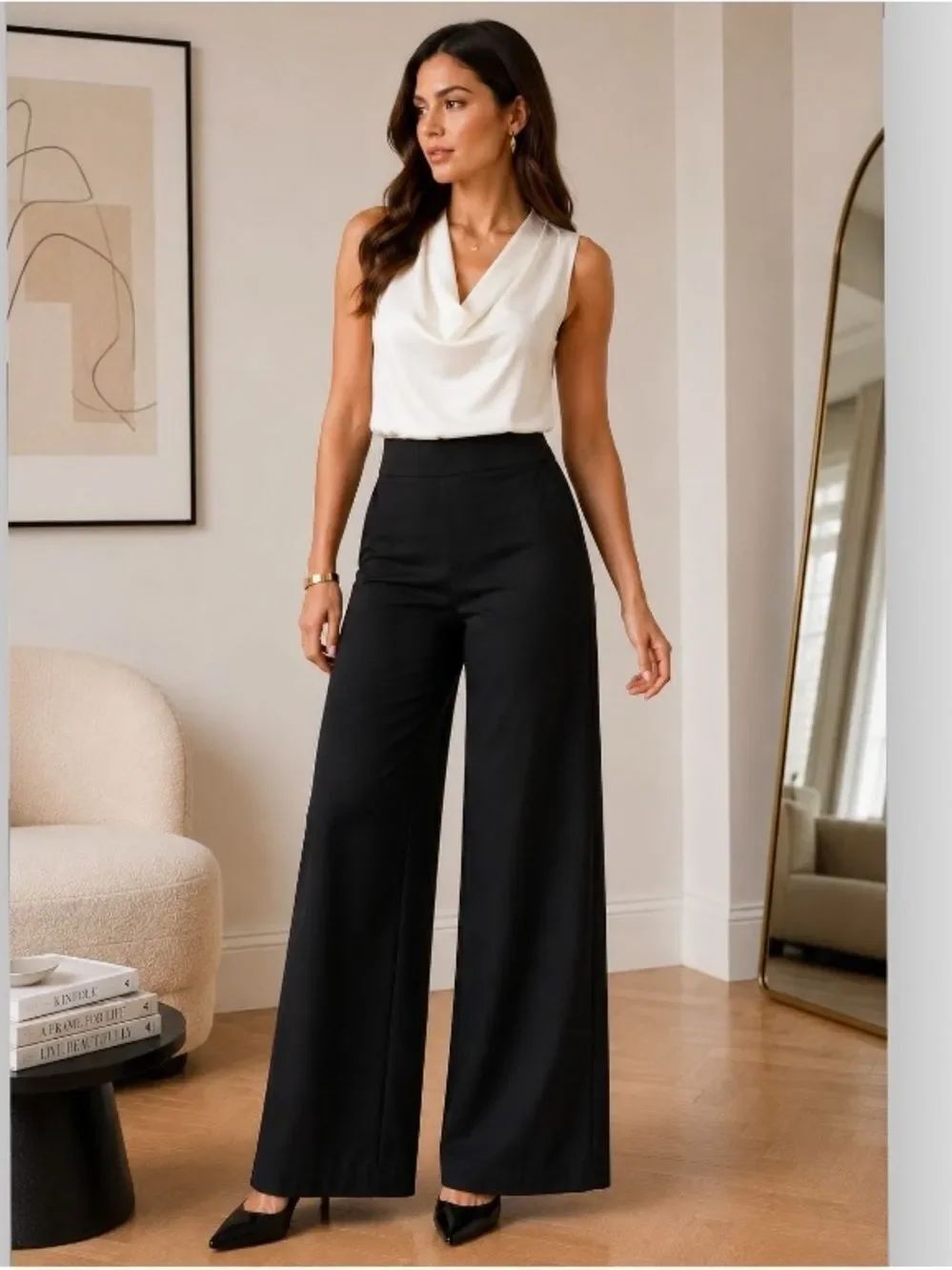 Chico’s So Slimming Brigitte Wide Leg Pants Black Pull On Stretch Size 14T NWT